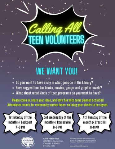 Banner with neon text "Teen Volunteer Night"