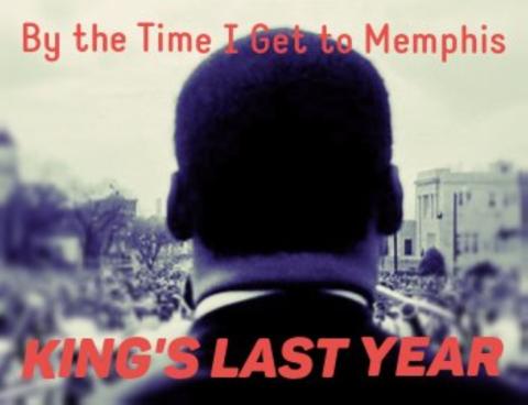 A rear image of Martin Luther King Jr. with the program's title in red text.