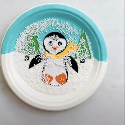 paper plate snow globe