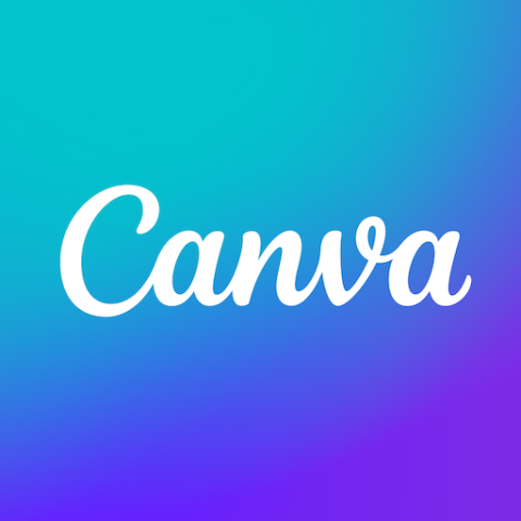 the word "Canva" written in cursive font on a blue to purple gradient background