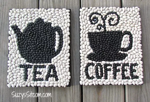 Tea and coffee themed bean mosaics