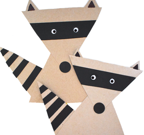 2 triangular raccoons made from paper