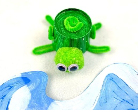 Baby Sea Turtle Craft from a cup and pom pom