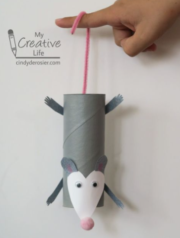 cardboard tube opossum with pipe cleaner tail