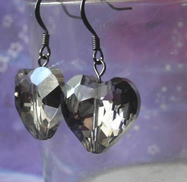 Handmade silver and rhinestone heart earrings