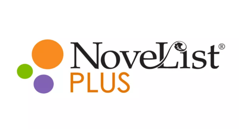 NoveList Plus Logo in black and orange with an orange dot, green dot, and purple dot to the left