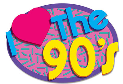 Colorful image that reads "I heart the 90s"