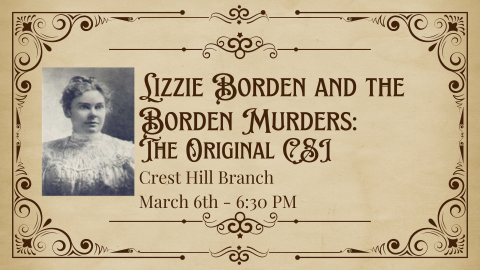 Lizzie Borden and the Borden Murders title with a portrait of Lizzie Borden