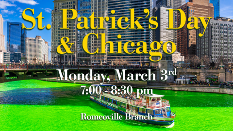 images of people celebrating St. Patrick's Day in Chicago and the Chicago River dyed green