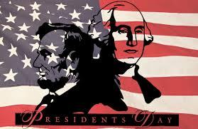 American flag with silhouettes of Abraham Lincoln and George Washington in front