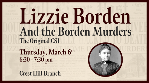 Lizzie Borden and the Borden Murders title with a portrait of Lizzie Borden