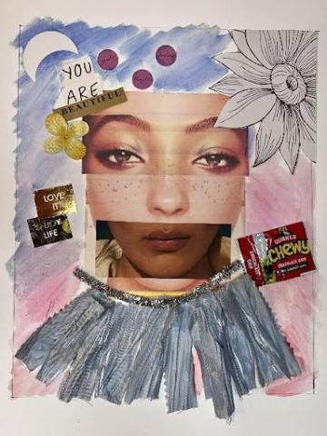 collage of female head and neck with mixed media by artist Elizabeth Vargas