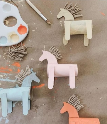 Painted toilet paper tube horses