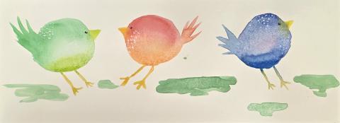 An image of three birds painted with watercolor.