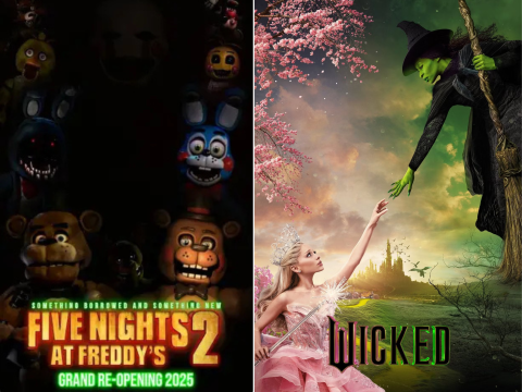 Movie posters for Wicked & FNAF2