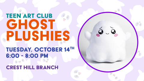 Teen Art Club Ghost Plushies Tuesday October 14th 6:00-8:00PM 