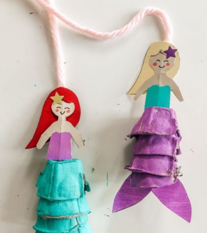 Egg carton mermaids that hang