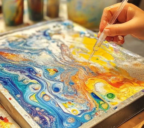 Painting using baking soda, food coloring and vinegar