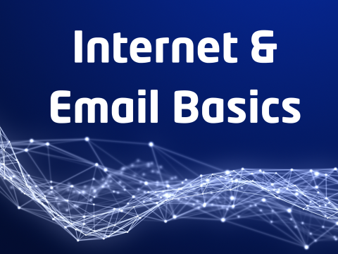 Blue background with "Internet and Email Basics" program title