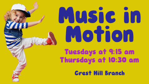 Kid Dancing in Music in Motion Tuesdays at 9:15am and Thursdays at 10:30am