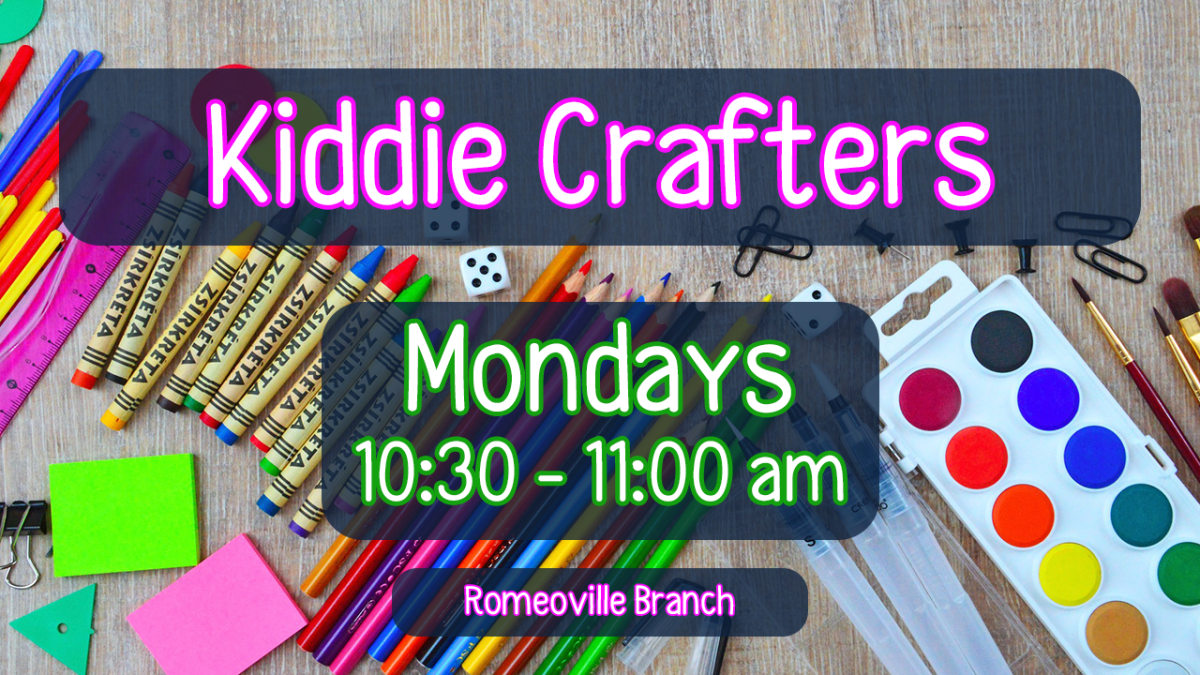 The words "Kiddie Crafters" with art supplies in the background 