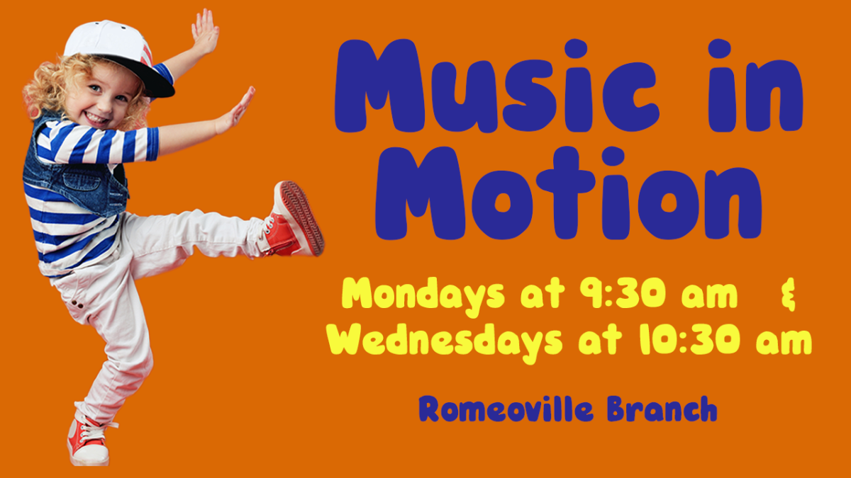 A child dancing, next to the words "Music in Motion" 