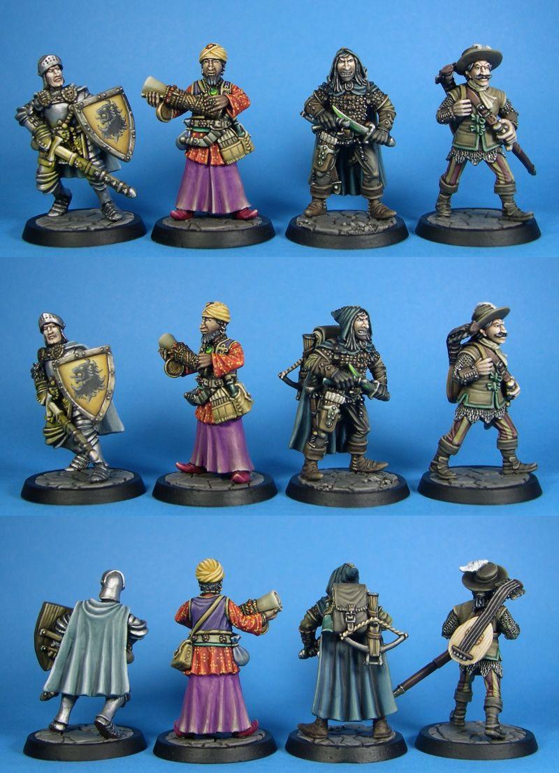 various plastic Dungeons and Dragons figures that are painted