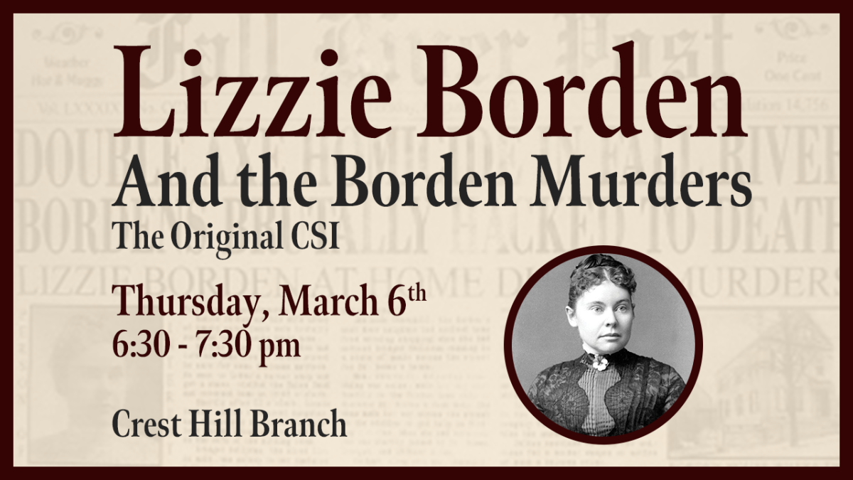 Lizzie Borden and the Borden Murders title with a portrait of Lizzie Borden