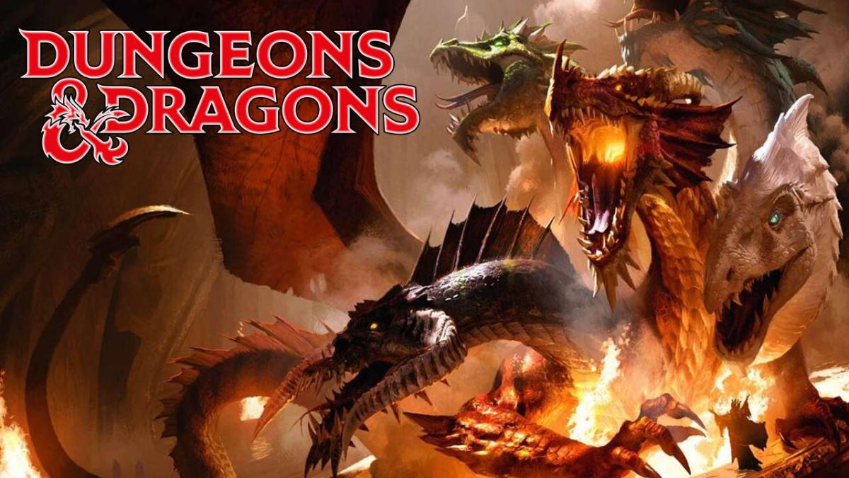 Dungeons & Dragons logo with three dragons in the background