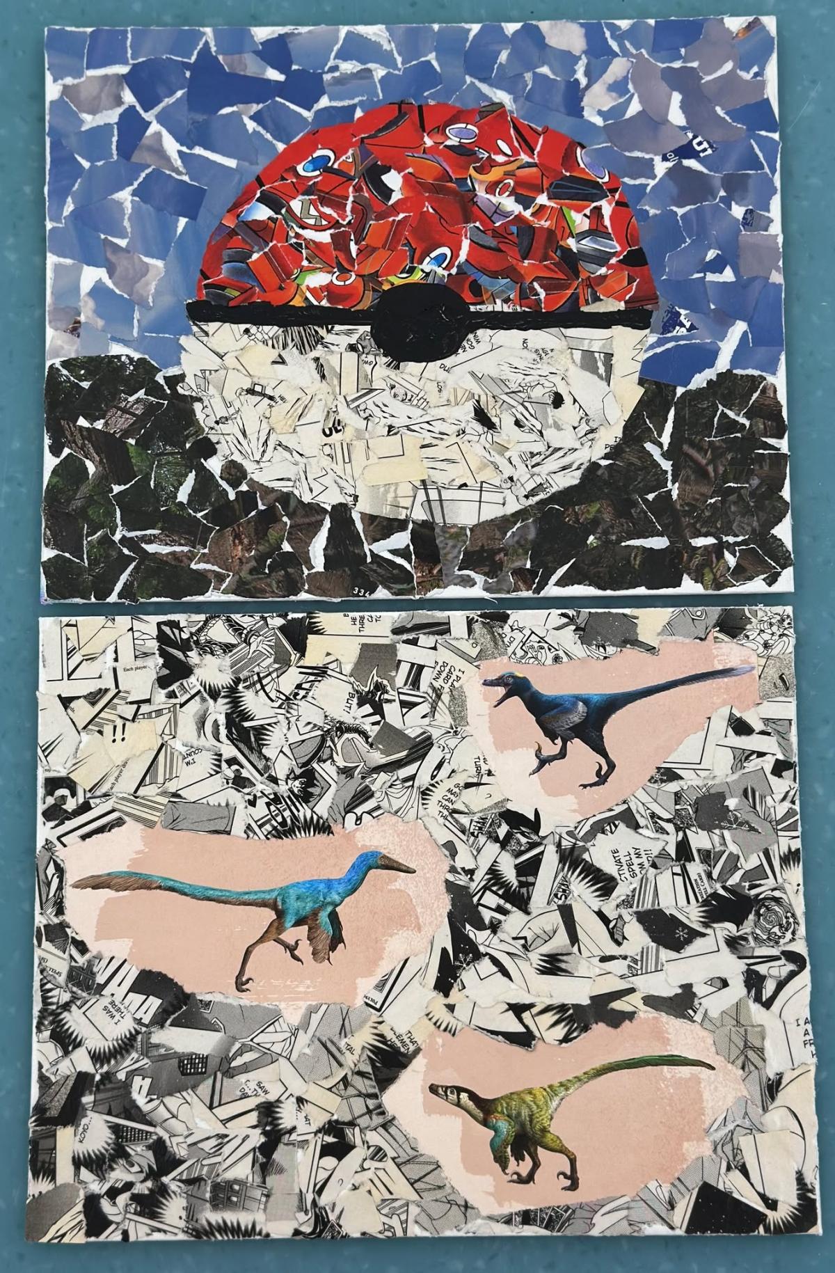 Two canvases depicting different styles of collage. 