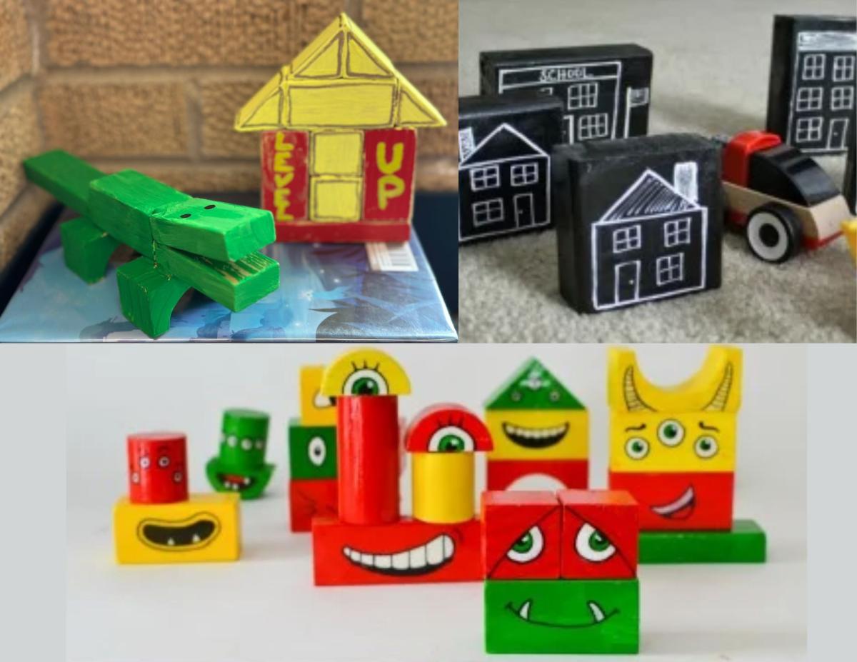 Different styles of painted blocks