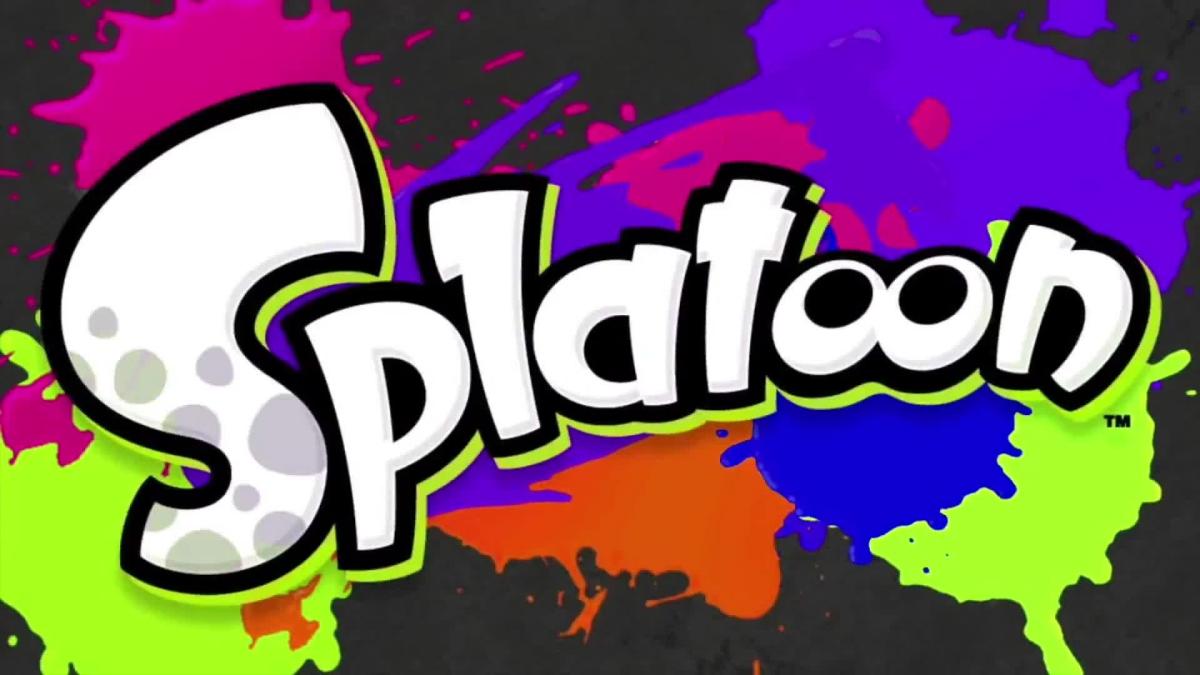The logo for the video game Splatoon with colorful ink blotches around it