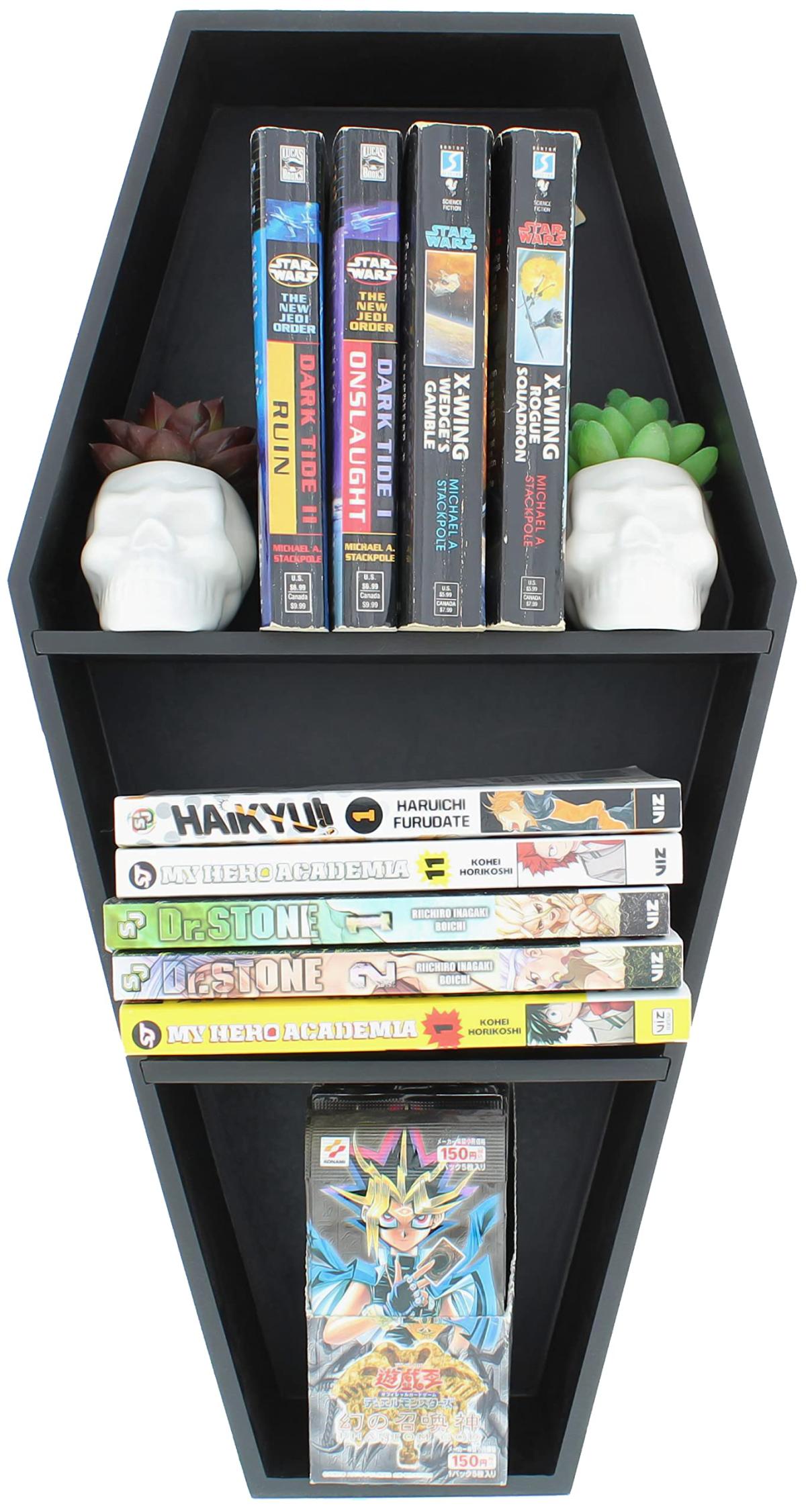 Mini Black Coffin bookshelf with Manga books
