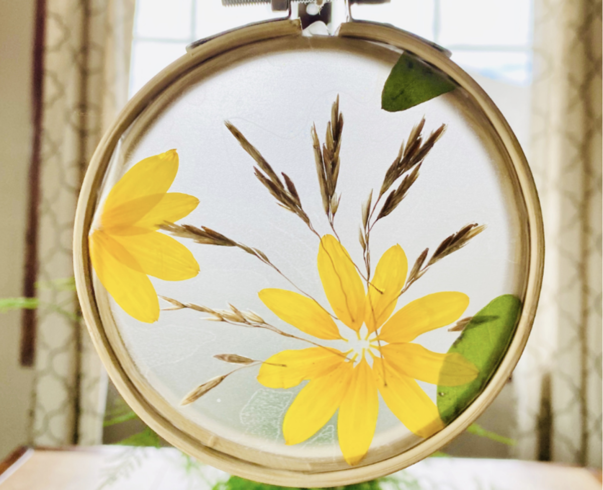 Flower petals in a hoop