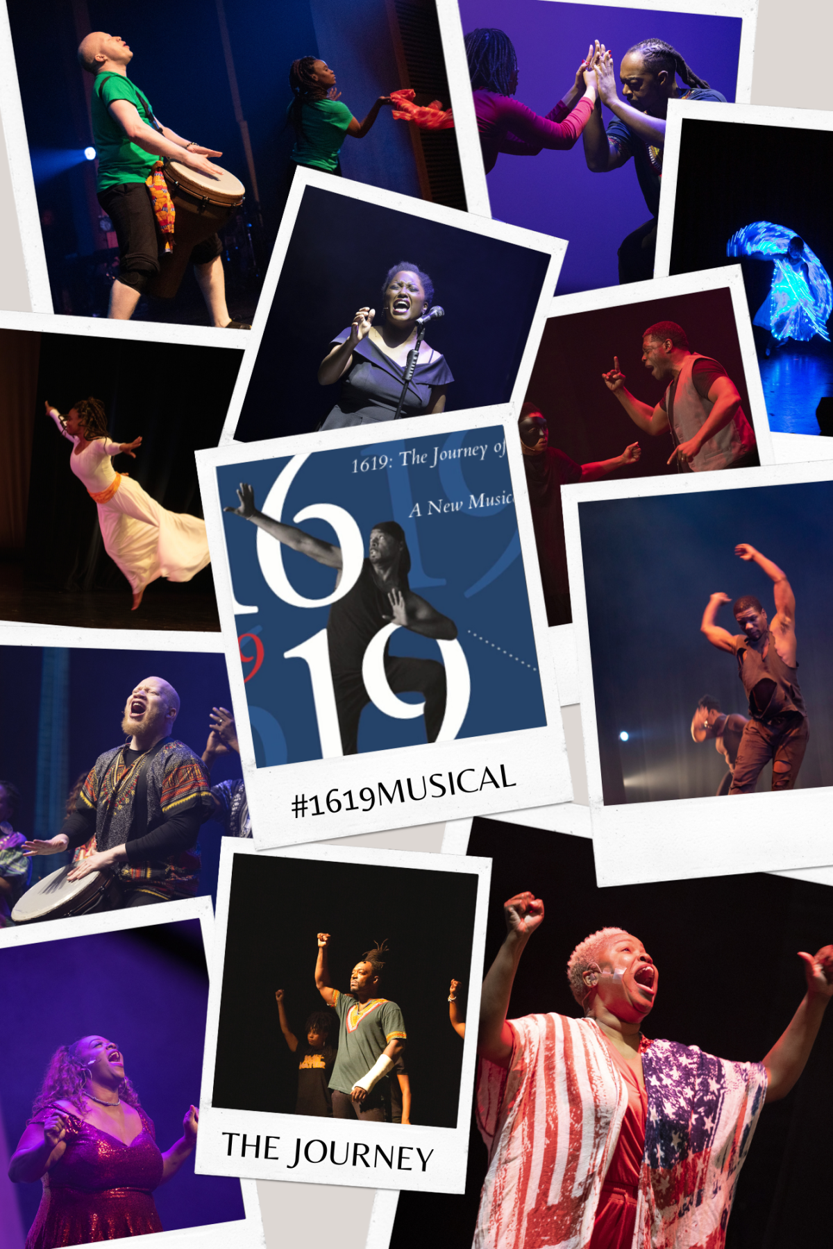 various cast members in motion as performance art